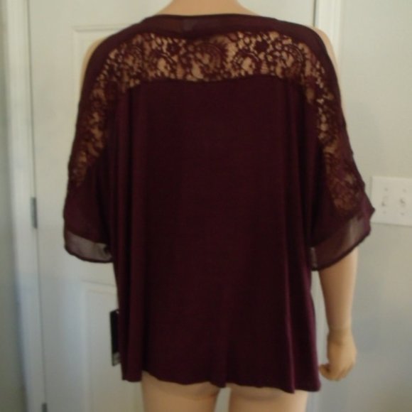 NWT Jennifer Lopez XL Plum Cold Shoulder Blouse - Picture 2 of 5